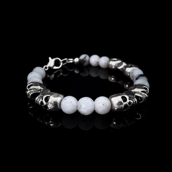 đź’€ Silver Skull Labradorite and Hematite Bracelet - Picture 2 of 5